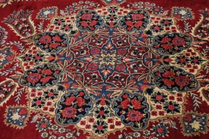 Vintage Red Traditional 6'5X10'5 Qom Kerman Persian Rug