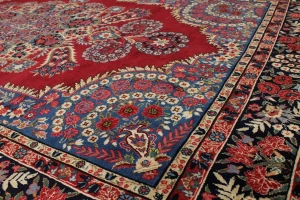 Vintage Red Traditional 6'5X10'5 Qom Kerman Persian Rug