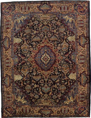Vintage Dark Navy Pictorial 10X13 Kashmar Persian Rug