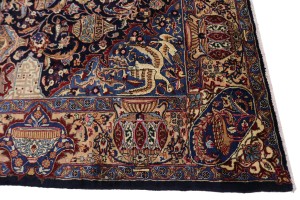 Vintage Dark Navy Pictorial 10X13 Kashmar Persian Rug