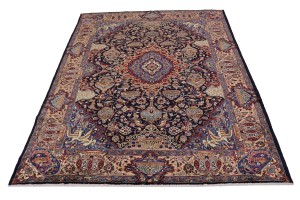 Vintage Dark Navy Pictorial 10X13 Kashmar Persian Rug