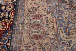 Vintage Dark Navy Pictorial 10X13 Kashmar Persian Rug