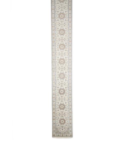 Cream Floral 2X20 Indo-Nain Oriental Runner Rug