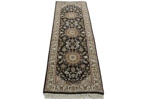 Black Floral 2X6 Indo-Nain Oriental Runner Rug