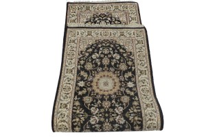 Black Floral 2X6 Indo-Nain Oriental Runner Rug