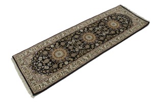 Black Floral 2X6 Indo-Nain Oriental Runner Rug