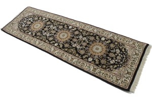 Black Floral 2X6 Indo-Nain Oriental Runner Rug