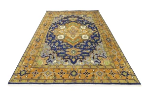Muted Blue Floral 10X14 Heriz Serapi Oriental Rug
