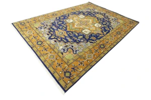 Muted Blue Floral 10X14 Heriz Serapi Oriental Rug