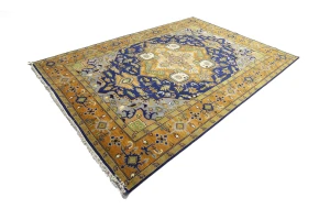 Muted Blue Floral 10X14 Heriz Serapi Oriental Rug
