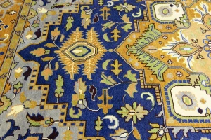 Muted Blue Floral 10X14 Heriz Serapi Oriental Rug