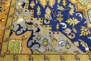 Muted Blue Floral 10X14 Heriz Serapi Oriental Rug