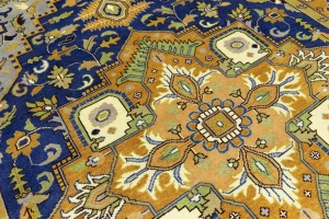 Muted Blue Floral 10X14 Heriz Serapi Oriental Rug