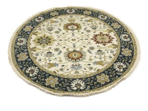 Cream Floral 8X8 Oushak Chobi Oriental Round Rug