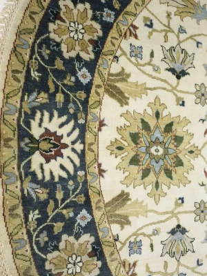 Cream Floral 8X8 Oushak Chobi Oriental Round Rug