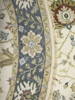 Cream Floral 8X8 Oushak Chobi Oriental Round Rug