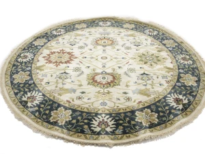 Cream Floral 8X8 Oushak Chobi Oriental Round Rug