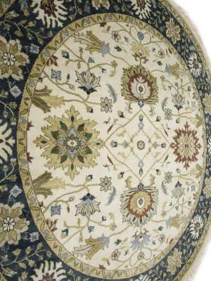 Cream Floral 8X8 Oushak Chobi Oriental Round Rug