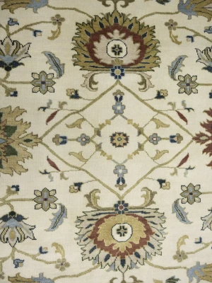 Cream Floral 8X8 Oushak Chobi Oriental Round Rug