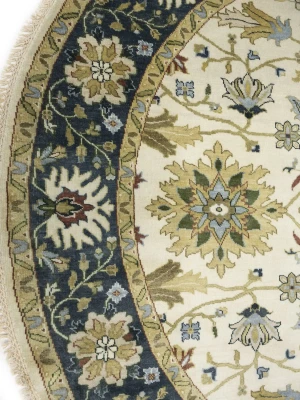 Cream Floral 8X8 Oushak Chobi Oriental Round Rug