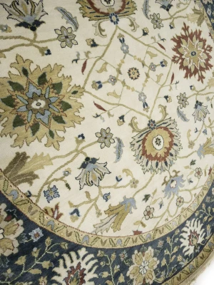 Cream Floral 8X8 Oushak Chobi Oriental Round Rug