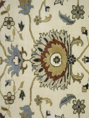 Cream Floral 8X8 Oushak Chobi Oriental Round Rug