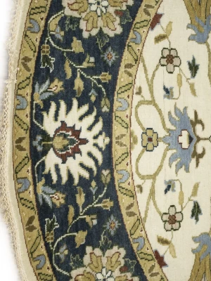 Cream Floral 8X8 Oushak Chobi Oriental Round Rug