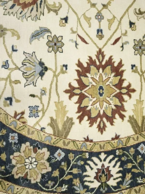 Cream Floral 8X8 Oushak Chobi Oriental Round Rug