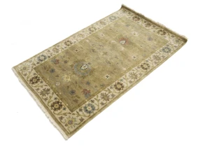 Tan Floral Traditional 3X5 Oushak Chobi Peshawar Oriental Rug