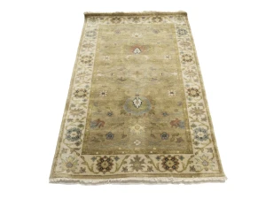 Tan Floral Traditional 3X5 Oushak Chobi Peshawar Oriental Rug