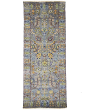 Silver Floral 2'6X6 Oushak Chobi Oriental Runner Rug