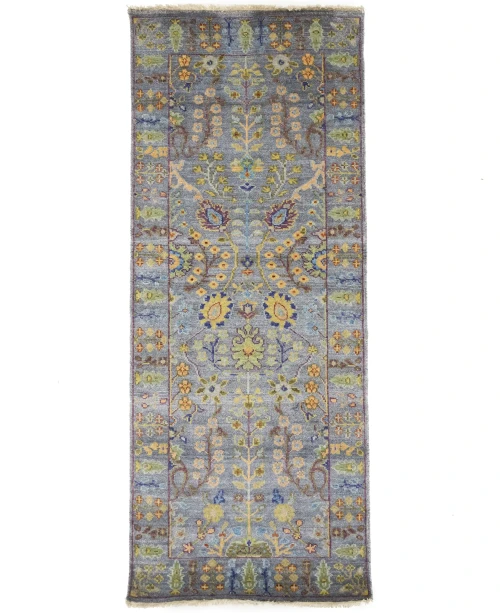 Silver Floral 2'6X6 Oushak Chobi Oriental Runner Rug