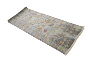 Silver Floral 2'6X6 Oushak Chobi Oriental Runner Rug