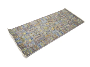Silver Floral 2'6X6 Oushak Chobi Oriental Runner Rug