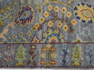 Silver Floral 2'6X6 Oushak Chobi Oriental Runner Rug