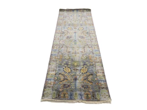 Silver Floral 2'6X8 Oushak Chobi Oriental Runner Rug
