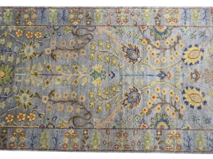 Silver Floral 2'6X8 Oushak Chobi Oriental Runner Rug
