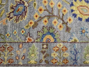 Silver Floral 2'6X8 Oushak Chobi Oriental Runner Rug