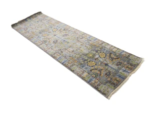 Silver Floral 2'6X8 Oushak Chobi Oriental Runner Rug