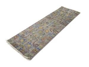 Silver Floral 2'6X8 Oushak Chobi Oriental Runner Rug