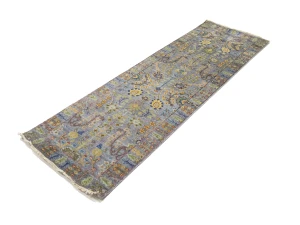 Silver Floral 2'6X8 Oushak Chobi Oriental Runner Rug