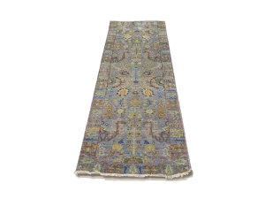 Silver Floral 2'6X8 Oushak Chobi Oriental Runner Rug
