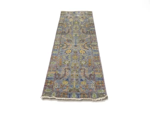 Silver Floral 2'6X8 Oushak Chobi Oriental Runner Rug