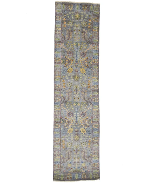 Silver Floral 2'6X10 Oushak Chobi Oriental Runner Rug