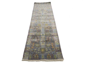 Silver Floral 2'6X10 Oushak Chobi Oriental Runner Rug