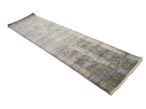 Silver Floral 2'6X10 Oushak Chobi Oriental Runner Rug
