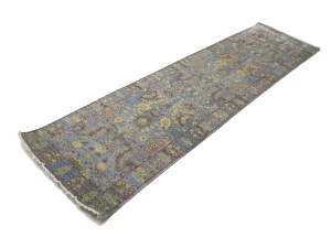 Silver Floral 2'6X10 Oushak Chobi Oriental Runner Rug