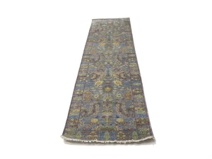 Silver Floral 2'6X10 Oushak Chobi Oriental Runner Rug