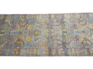 Silver Floral 2'6X10 Oushak Chobi Oriental Runner Rug