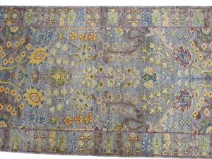 Silver Floral 2'6X10 Oushak Chobi Oriental Runner Rug
